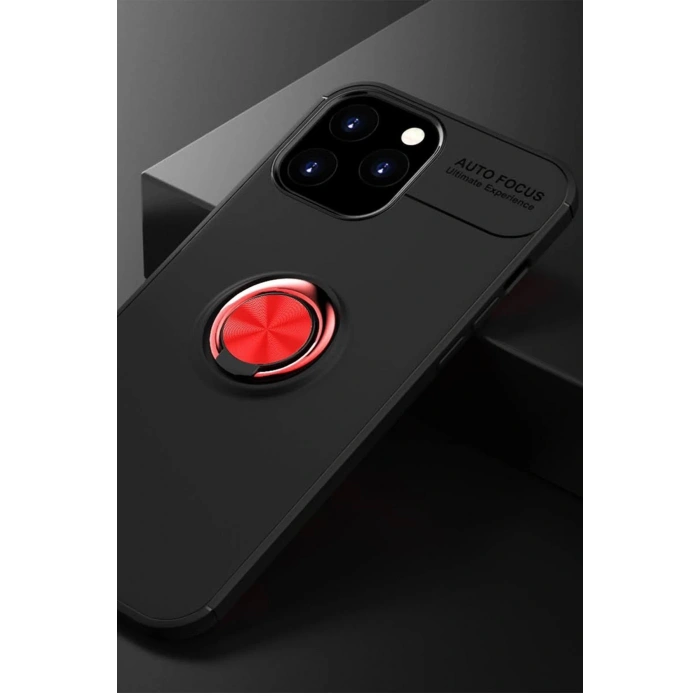 Mey İthalat®   iPhone 12 Pro Max Kılıf Range Yüzüklü Silikon - Siyah-Kırmızı