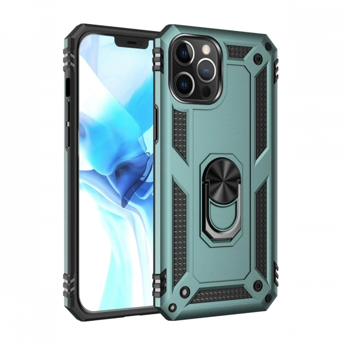 Mey İthalat®   iPhone 12 Pro Max Kılıf Sofya Yüzüklü Silikon Kapak - Yeşil