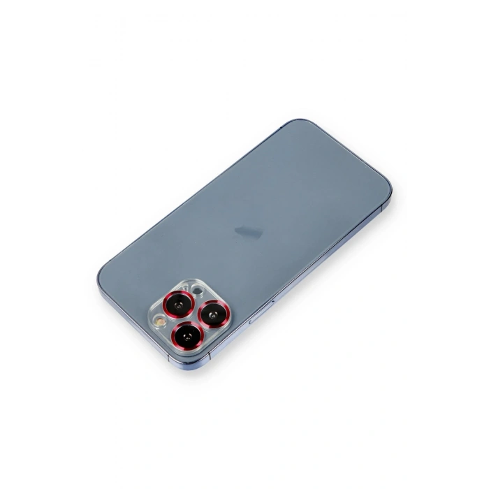 Mey İthalat®   iPhone 12 Pro Max Metal Kamera Lens Koruma Cam - Kırmızı