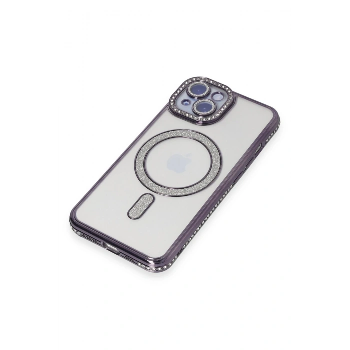 Mey İthalat®   iPhone 13 Kılıf Joke Simli Magneticsafe Kılıf - Derin Mor