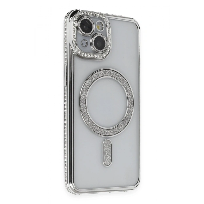 Mey İthalat®   iPhone 13 Kılıf Joke Simli Magneticsafe Kılıf - Gümüş
