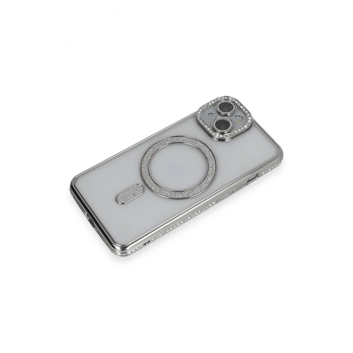 Mey İthalat®   iPhone 13 Kılıf Joke Simli Magneticsafe Kılıf - Gümüş