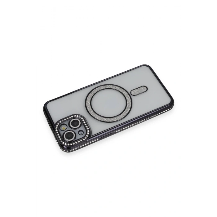 Mey İthalat®   iPhone 13 Kılıf Joke Simli Magneticsafe Kılıf - Siyah