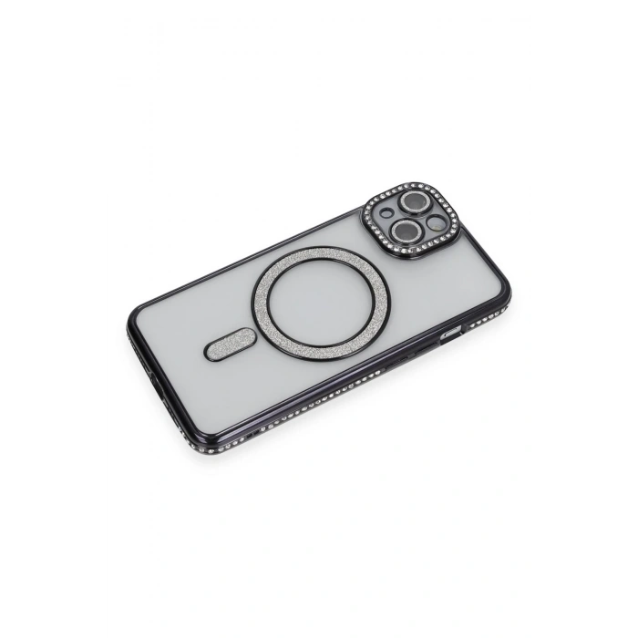 Mey İthalat®   iPhone 13 Kılıf Joke Simli Magneticsafe Kılıf - Siyah