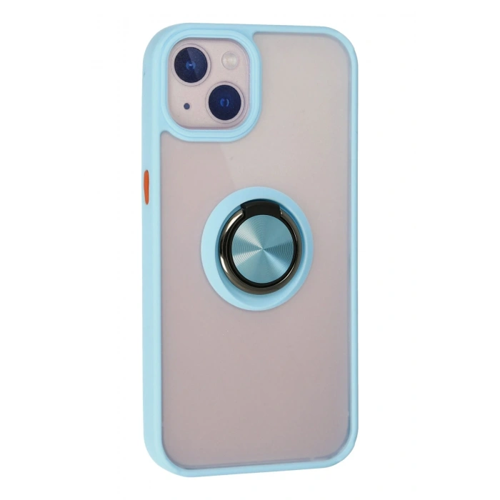 Mey İthalat®   iPhone 13 Kılıf Montreal Yüzüklü Silikon Kapak - Buz Mavi