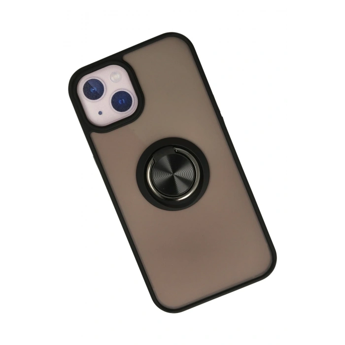 Mey İthalat®   iPhone 13 Kılıf Montreal Yüzüklü Silikon Kapak - Siyah