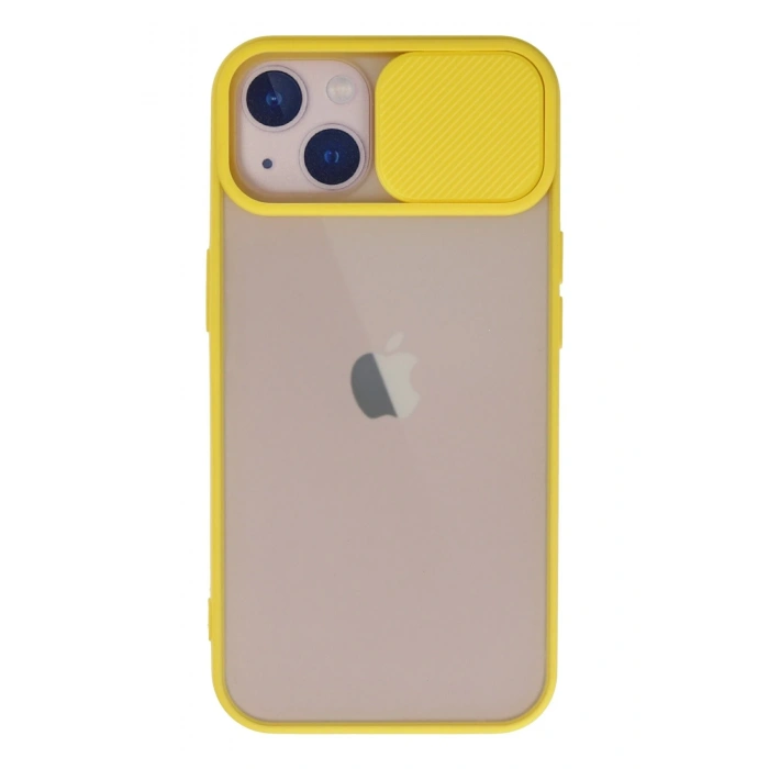 Mey İthalat®   iPhone 13 Kılıf Palm Buzlu Kamera Sürgülü Silikon - Sarı
