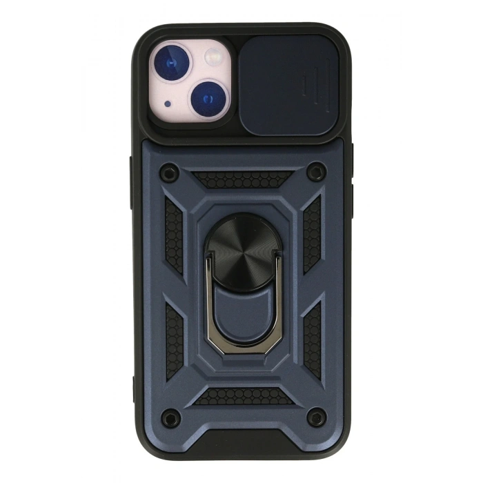 Mey İthalat®   iPhone 13 Kılıf Pars Lens Yüzüklü Silikon - Lacivert