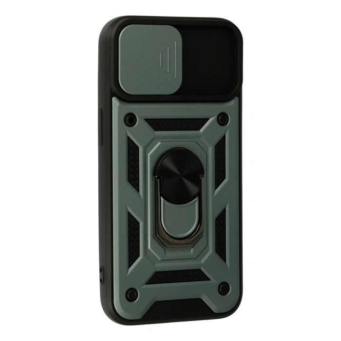 Mey İthalat®   iPhone 13 Kılıf Pars Lens Yüzüklü Silikon - Yeşil