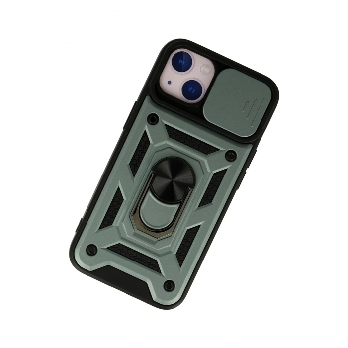 Mey İthalat®   iPhone 13 Kılıf Pars Lens Yüzüklü Silikon - Yeşil