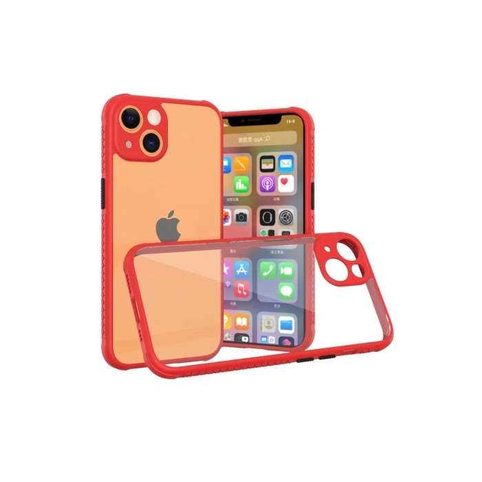 Mey İthalat®   iPhone 13 Mini Kılıf Miami Şeffaf Silikon - Kırmızı