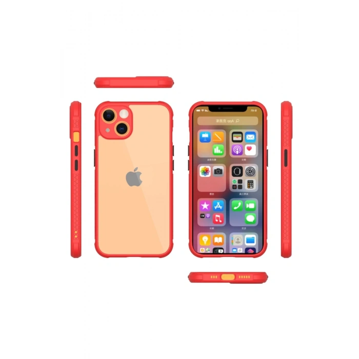 Mey İthalat®   iPhone 13 Mini Kılıf Miami Şeffaf Silikon - Kırmızı
