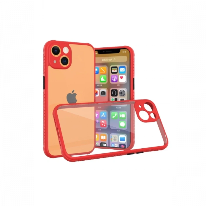 Mey İthalat®   iPhone 13 Mini Kılıf Miami Şeffaf Silikon - Kırmızı