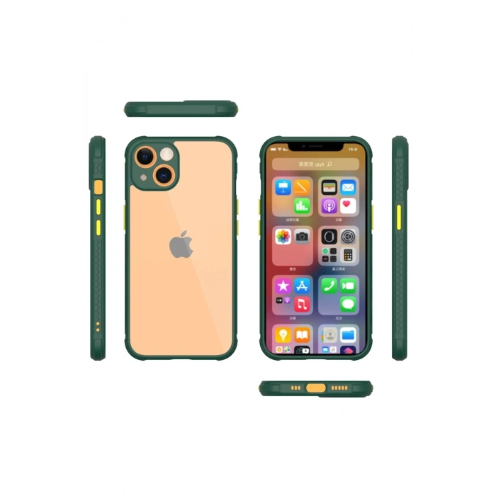 Mey İthalat®   iPhone 13 Mini Kılıf Miami Şeffaf Silikon - Koyu Yeşil
