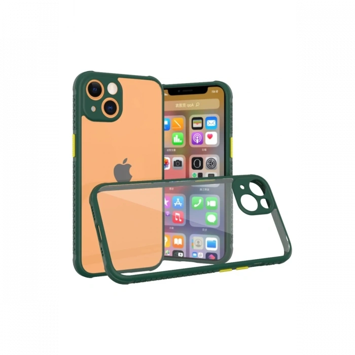 Mey İthalat®   iPhone 13 Mini Kılıf Miami Şeffaf Silikon - Koyu Yeşil