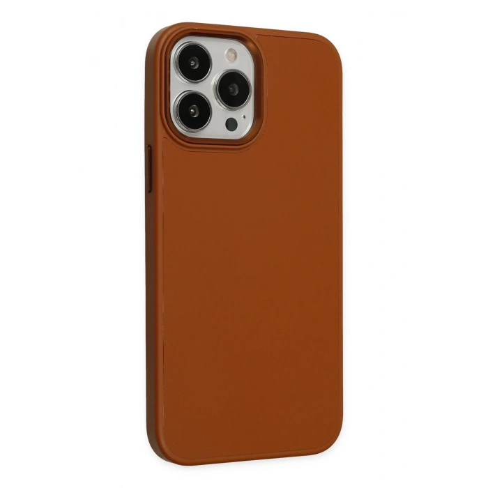 Mey İthalat®   iPhone 13 Pro Kılıf Asya Deri Silikon - Kahverengi