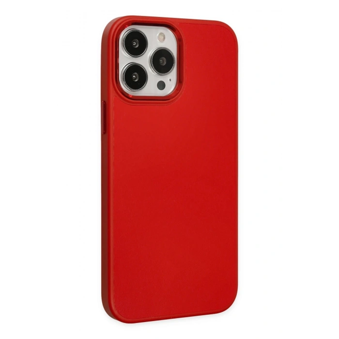 Mey İthalat®   iPhone 13 Pro Kılıf Asya Deri Silikon - Kırmızı