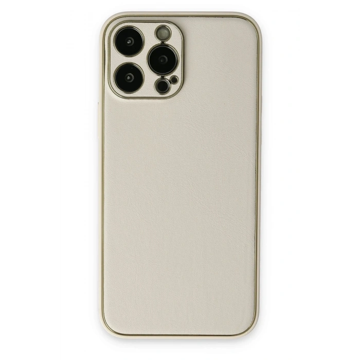 Mey İthalat®   iPhone 13 Pro Kılıf Coco Deri Silikon Kapak - Beyaz