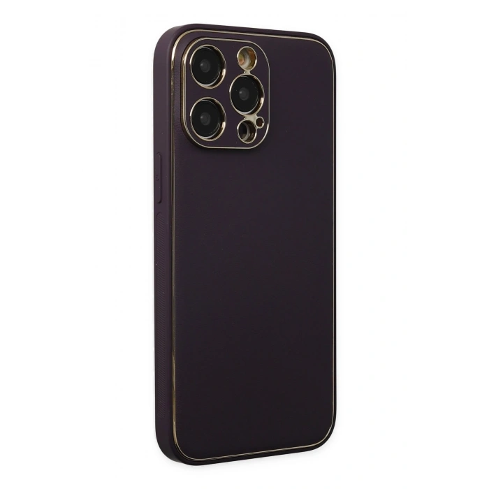 Mey İthalat®   iPhone 13 Pro Kılıf Coco Deri Silikon Kapak - Derin Mor