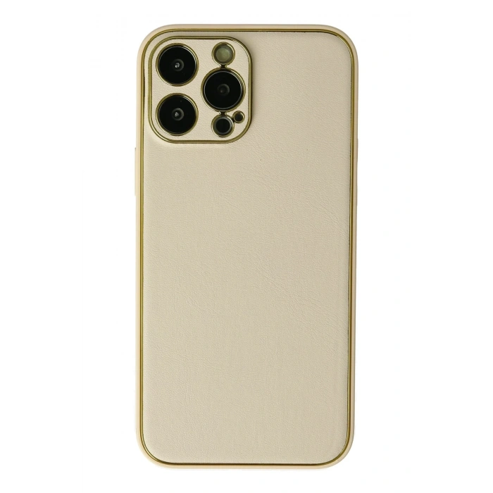 Mey İthalat®   iPhone 13 Pro Kılıf Coco Deri Silikon Kapak - Gold