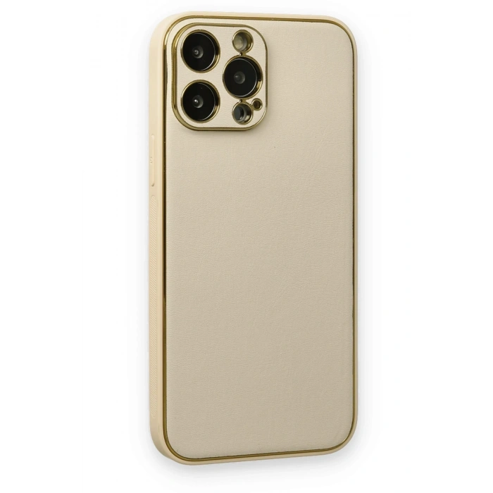 Mey İthalat®   iPhone 13 Pro Kılıf Coco Deri Silikon Kapak - Gold