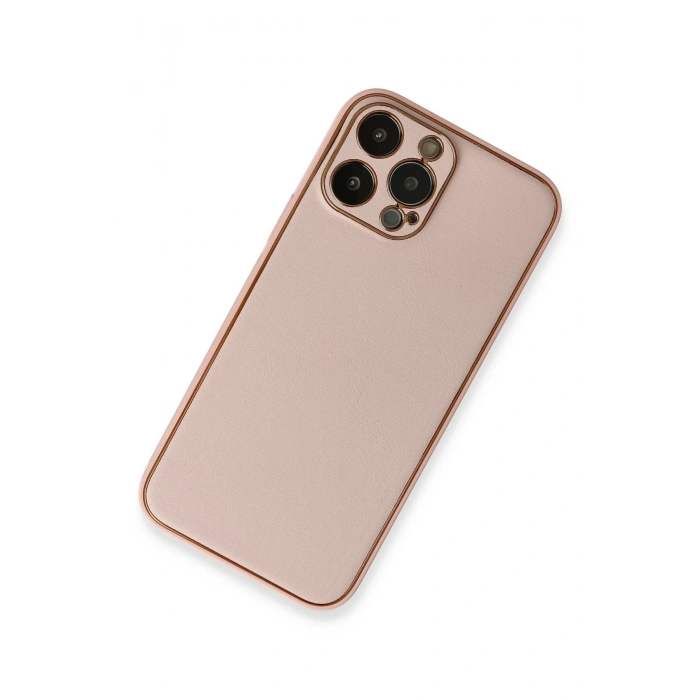 Mey İthalat®   iPhone 13 Pro Kılıf Coco Deri Silikon Kapak - Pembe