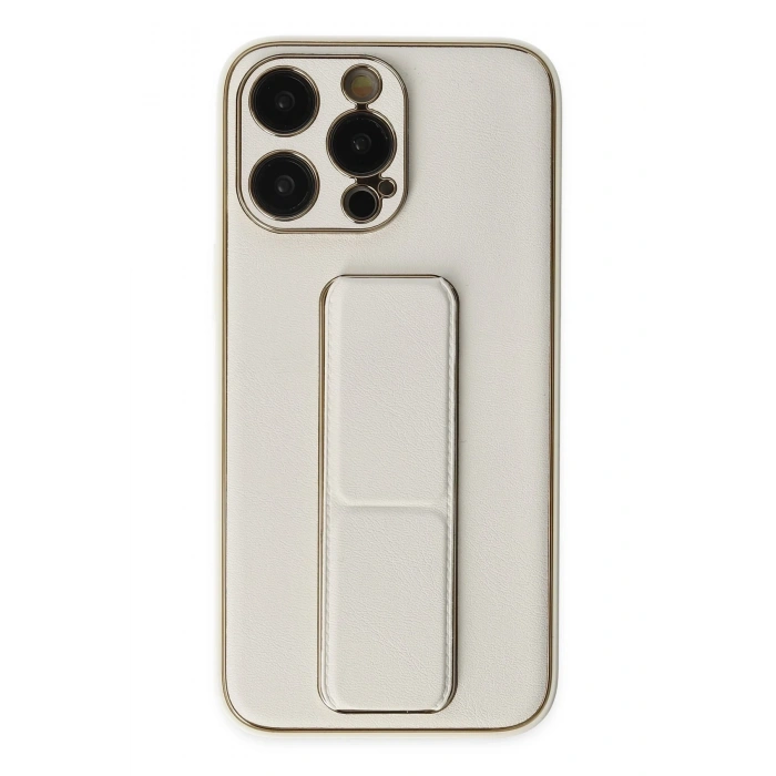 Mey İthalat®   iPhone 13 Pro Kılıf Coco Deri Standlı Kapak - Beyaz