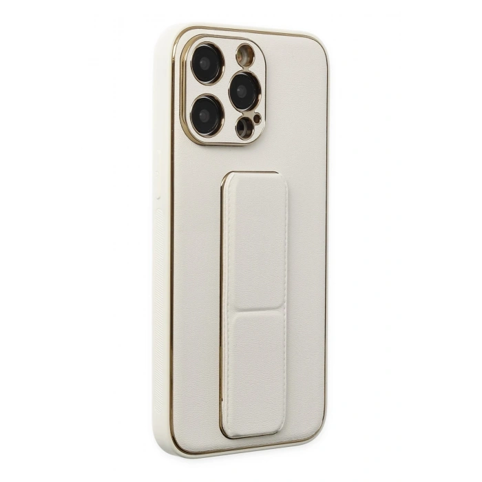 Mey İthalat®   iPhone 13 Pro Kılıf Coco Deri Standlı Kapak - Beyaz