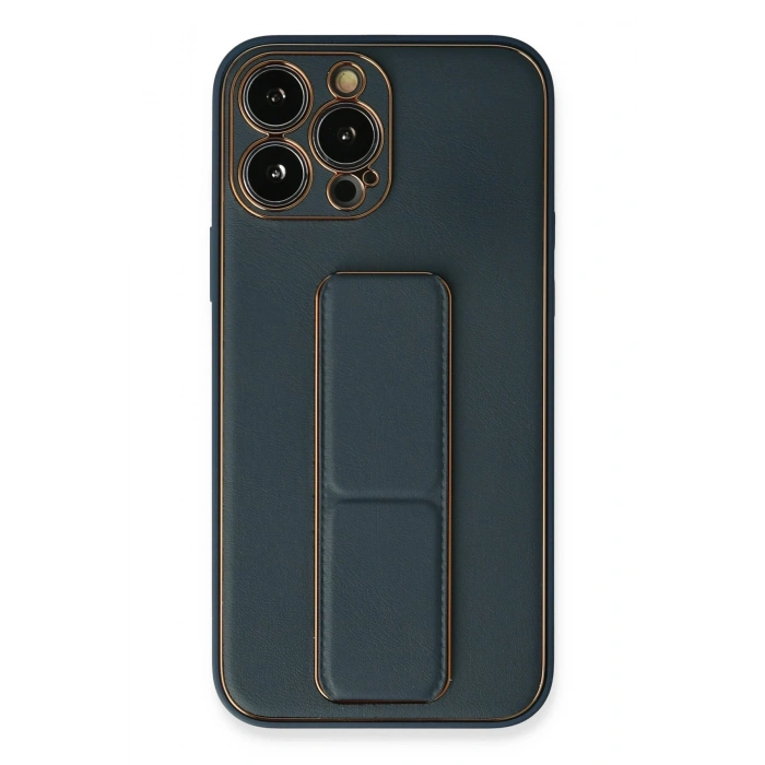 Mey İthalat®   iPhone 13 Pro Kılıf Coco Deri Standlı Kapak - Mavi
