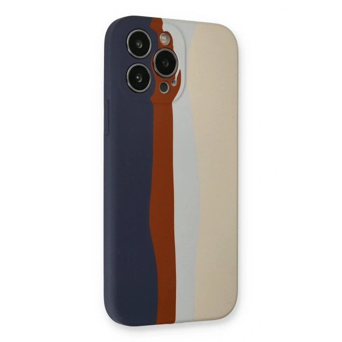 Mey İthalat®   iPhone 13 Pro Kılıf Ebruli Lansman Silikon - Lacivert-Krem