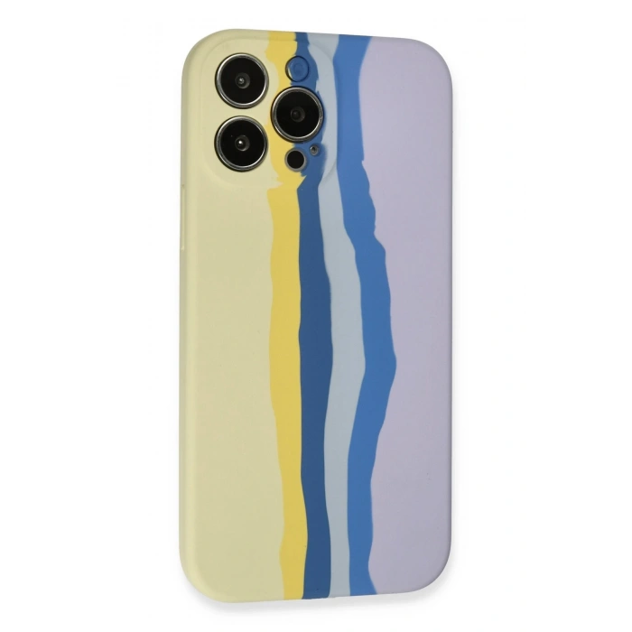 Mey İthalat®   iPhone 13 Pro Kılıf Ebruli Lansman Silikon - Sarı-Lila