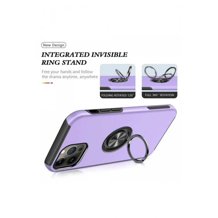 Mey İthalat®   iPhone 13 Pro Kılıf Elit Yüzüklü Kapak - Mor