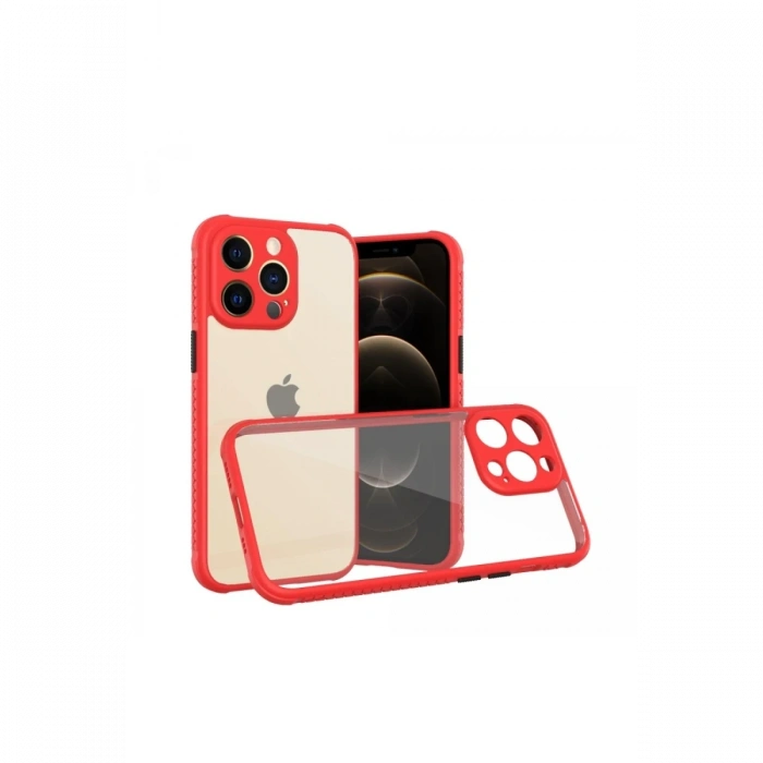 Mey İthalat®   iPhone 13 Pro Kılıf Miami Şeffaf Silikon - Kırmızı