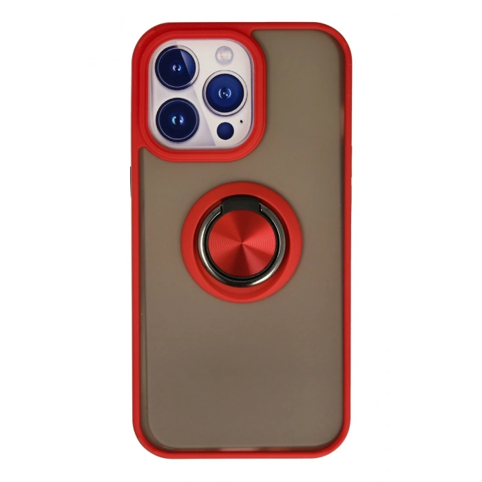 Mey İthalat®   iPhone 13 Pro Kılıf Montreal Yüzüklü Silikon Kapak - Kırmızı