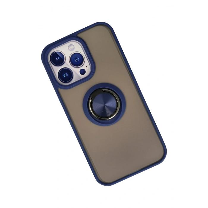 Mey İthalat®   iPhone 13 Pro Kılıf Montreal Yüzüklü Silikon Kapak - Lacivert