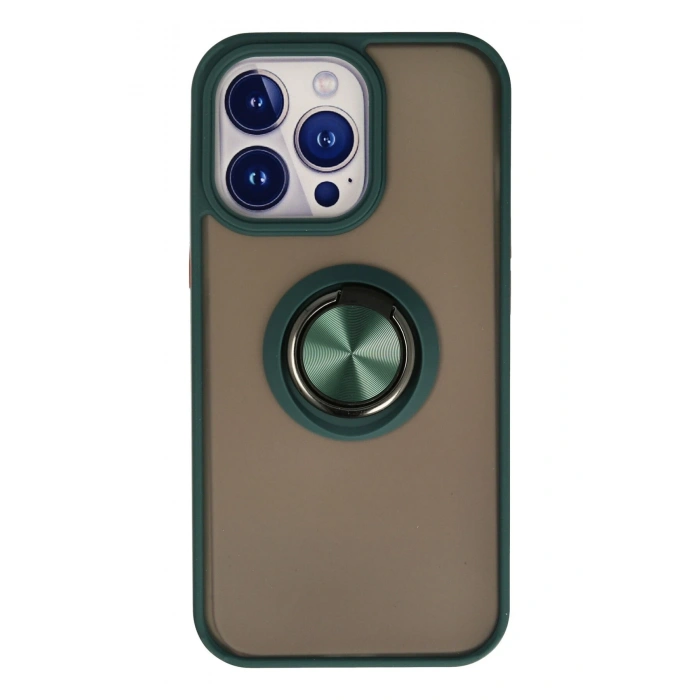 Mey İthalat®   iPhone 13 Pro Kılıf Montreal Yüzüklü Silikon Kapak - Yeşil