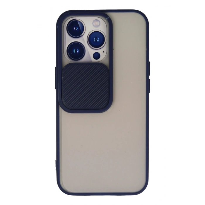Mey İthalat®   iPhone 13 Pro Kılıf Palm Buzlu Kamera Sürgülü Silikon - Lacivert