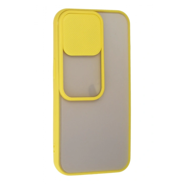 Mey İthalat®   iPhone 13 Pro Kılıf Palm Buzlu Kamera Sürgülü Silikon - Sarı