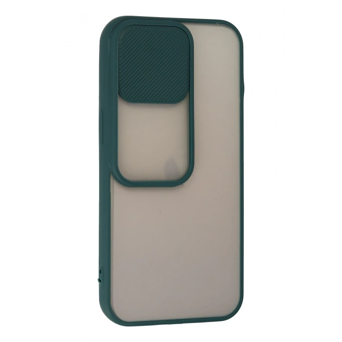 Mey İthalat®   iPhone 13 Pro Kılıf Palm Buzlu Kamera Sürgülü Silikon - Yeşil