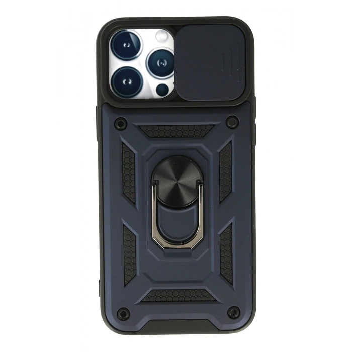 Mey İthalat®   iPhone 13 Pro Kılıf Pars Lens Yüzüklü Silikon - Lacivert