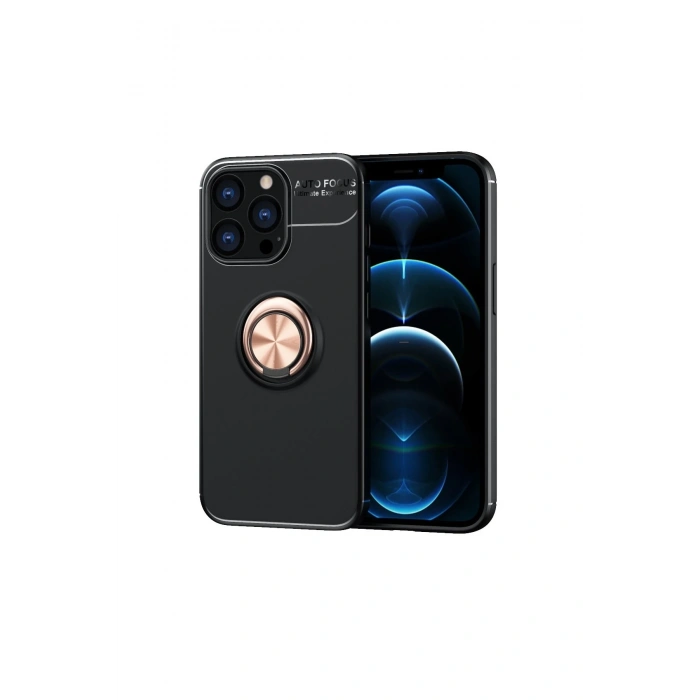Mey İthalat®   iPhone 13 Pro Kılıf Range Yüzüklü Silikon - Siyah-Gold