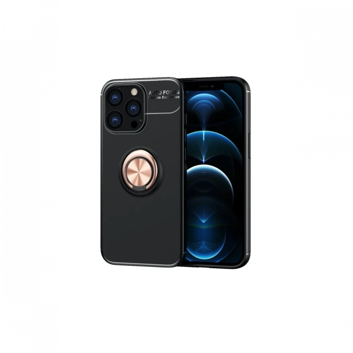 Mey İthalat®   iPhone 13 Pro Kılıf Range Yüzüklü Silikon - Siyah-Gold