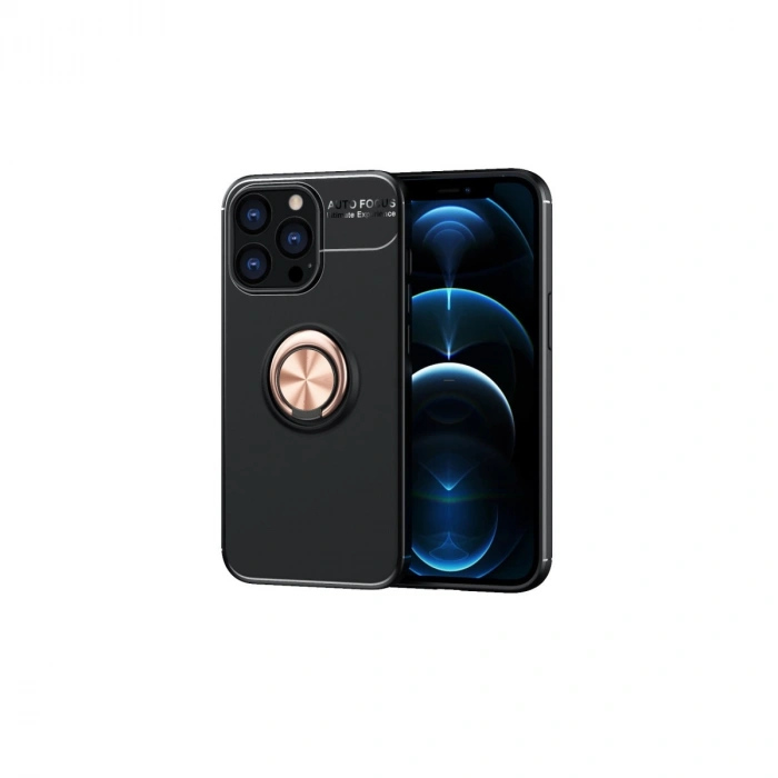 Mey İthalat®   iPhone 13 Pro Kılıf Range Yüzüklü Silikon - Siyah-Gold