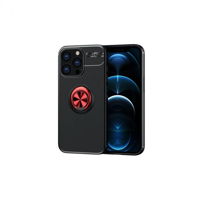 Mey İthalat®   iPhone 13 Pro Kılıf Range Yüzüklü Silikon - Siyah-Kırmızı