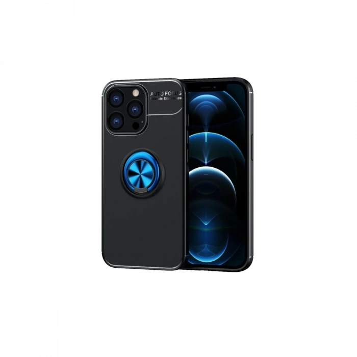 Mey İthalat®   iPhone 13 Pro Kılıf Range Yüzüklü Silikon - Siyah-Mavi