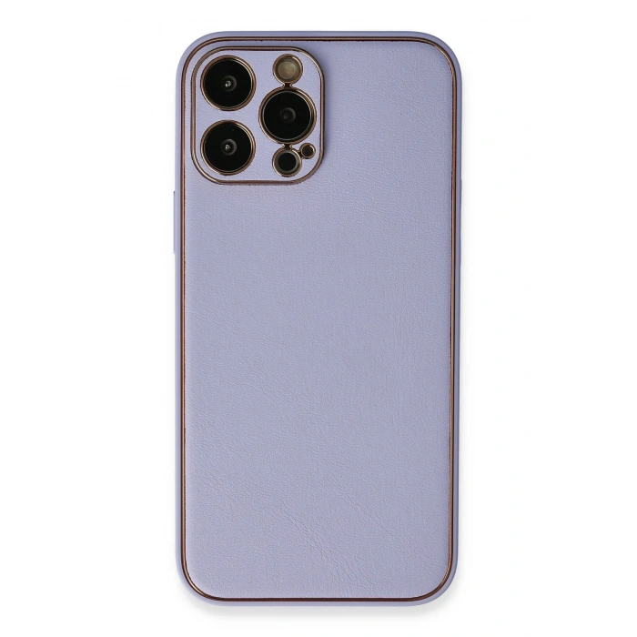 Mey İthalat®   iPhone 13 Pro Max Kılıf Coco Deri Silikon Kapak - Açık Lila