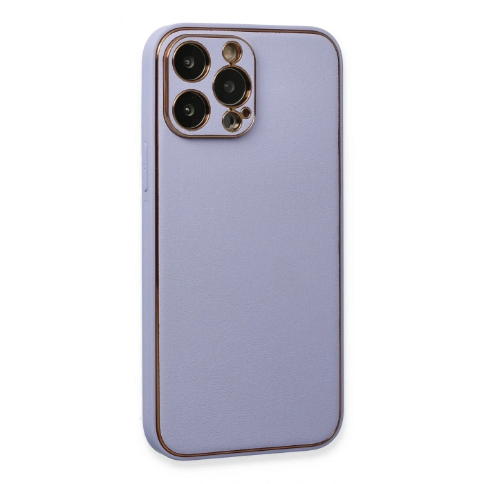 Mey İthalat®   iPhone 13 Pro Max Kılıf Coco Deri Silikon Kapak - Açık Lila