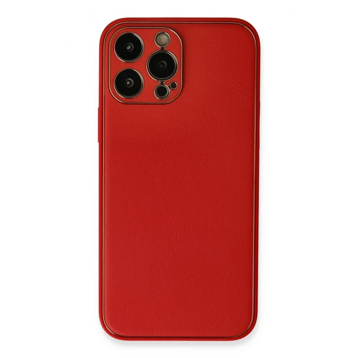 Mey İthalat®   iPhone 13 Pro Max Kılıf Coco Deri Silikon Kapak - Kırmızı