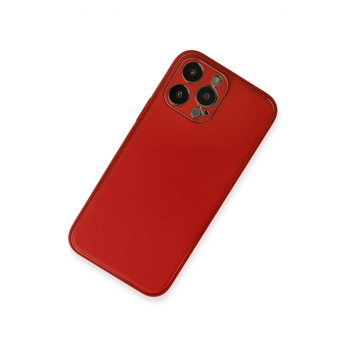 Mey İthalat®   iPhone 13 Pro Max Kılıf Coco Deri Silikon Kapak - Kırmızı