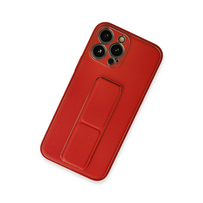 Mey İthalat®   iPhone 13 Pro Max Kılıf Coco Deri Standlı Kapak - Kırmızı